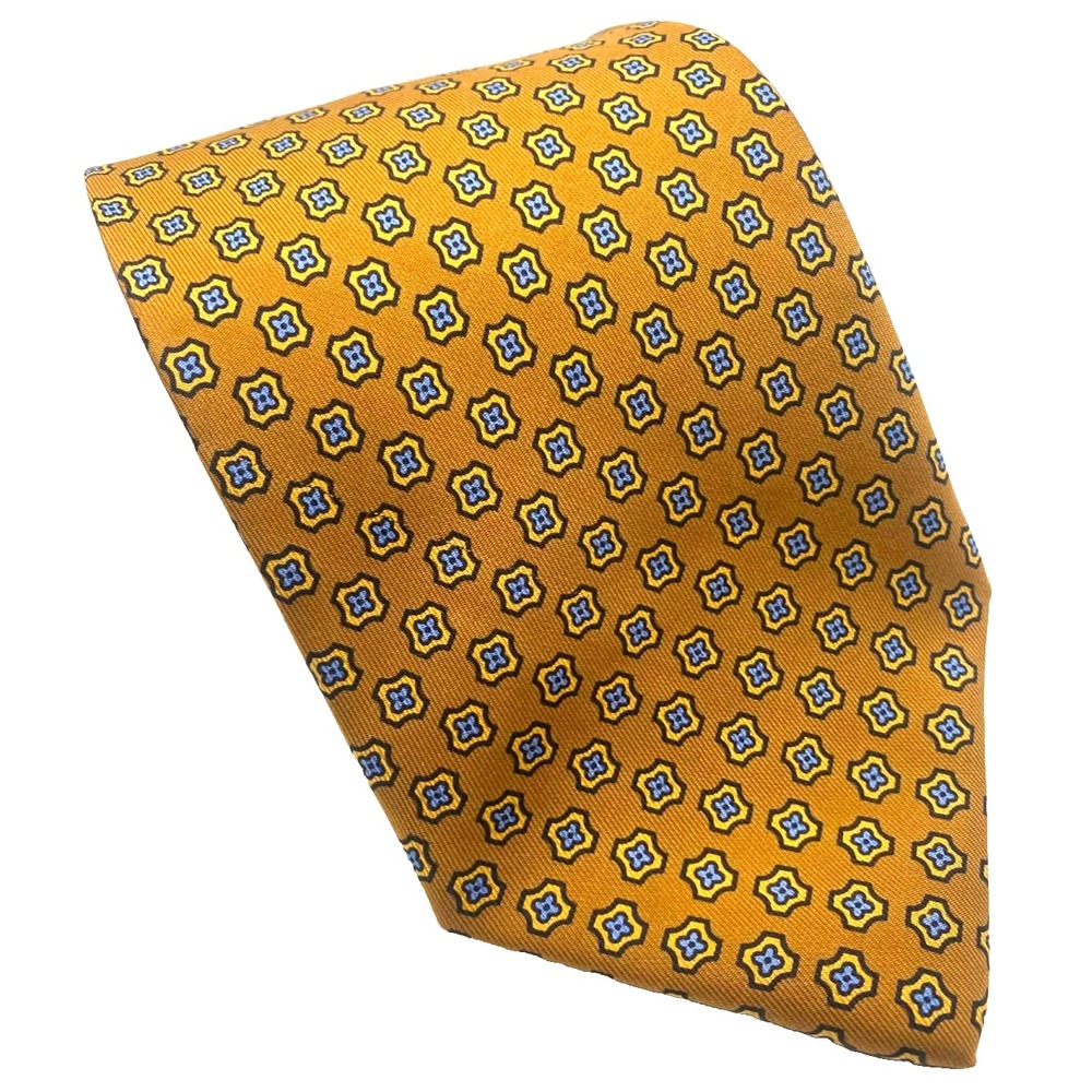 ROBERT TALBOTT Men's 100% Silk Necktie USA Designer Geometric Blue Gold designer